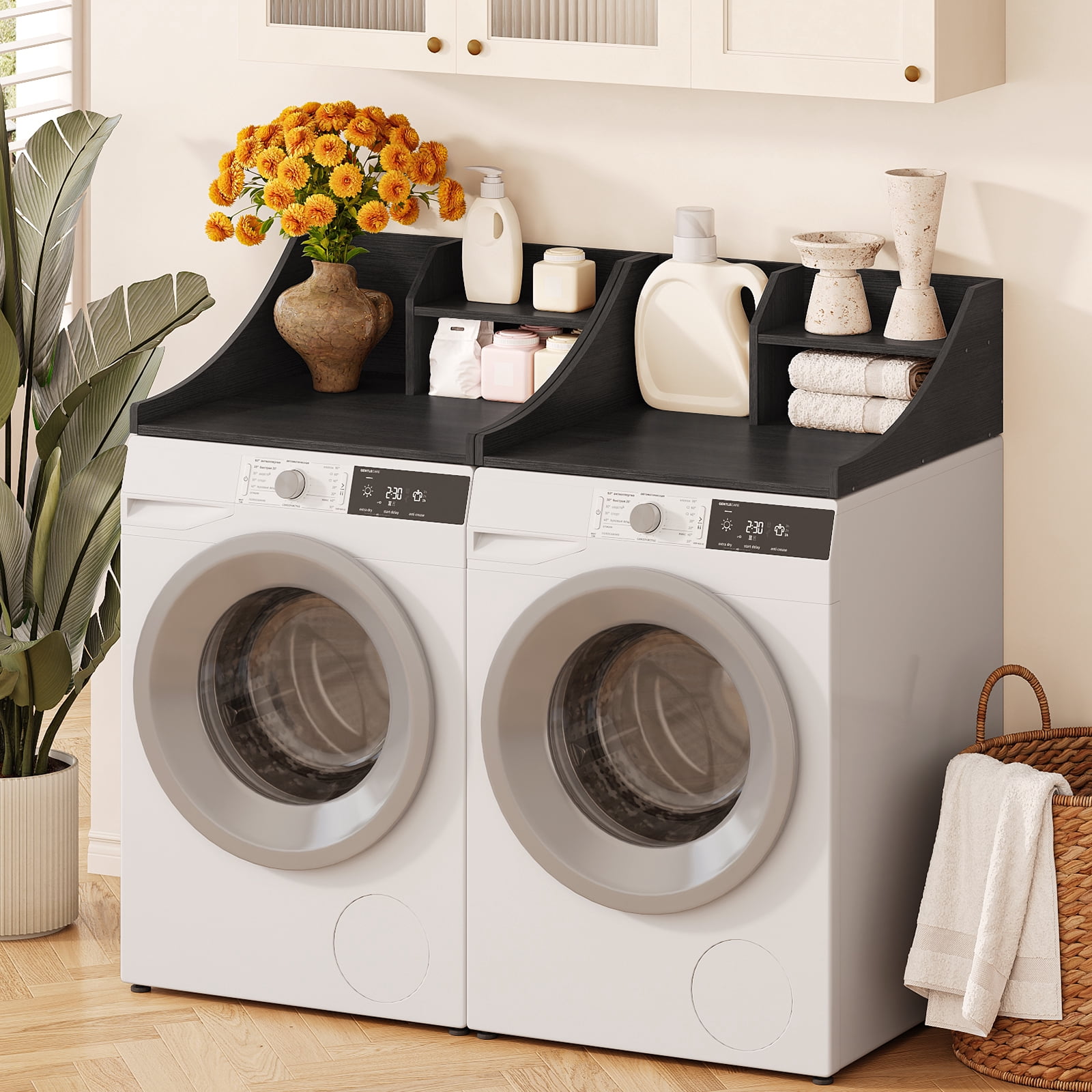 Tarnorci 27" Single Washer Dryer Countertop with Storage Shelf，Side Safety Edge for Laundry Room Organization