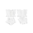 thumbnail image 2 of Douhoow Summer Toddler Girl 2 Piece Solid Color Set, Fly Sleeve Button Down Ruffled Tops Bow Elastic Waist Shorts, 2 of 9