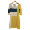 thumbnail image 6 of Abstract Geometric Color Block Art Women's 3/4 Sleeve Dresses Elegant A-Line Midi Dress Flare Summer Casual Sundress, 6 of 9