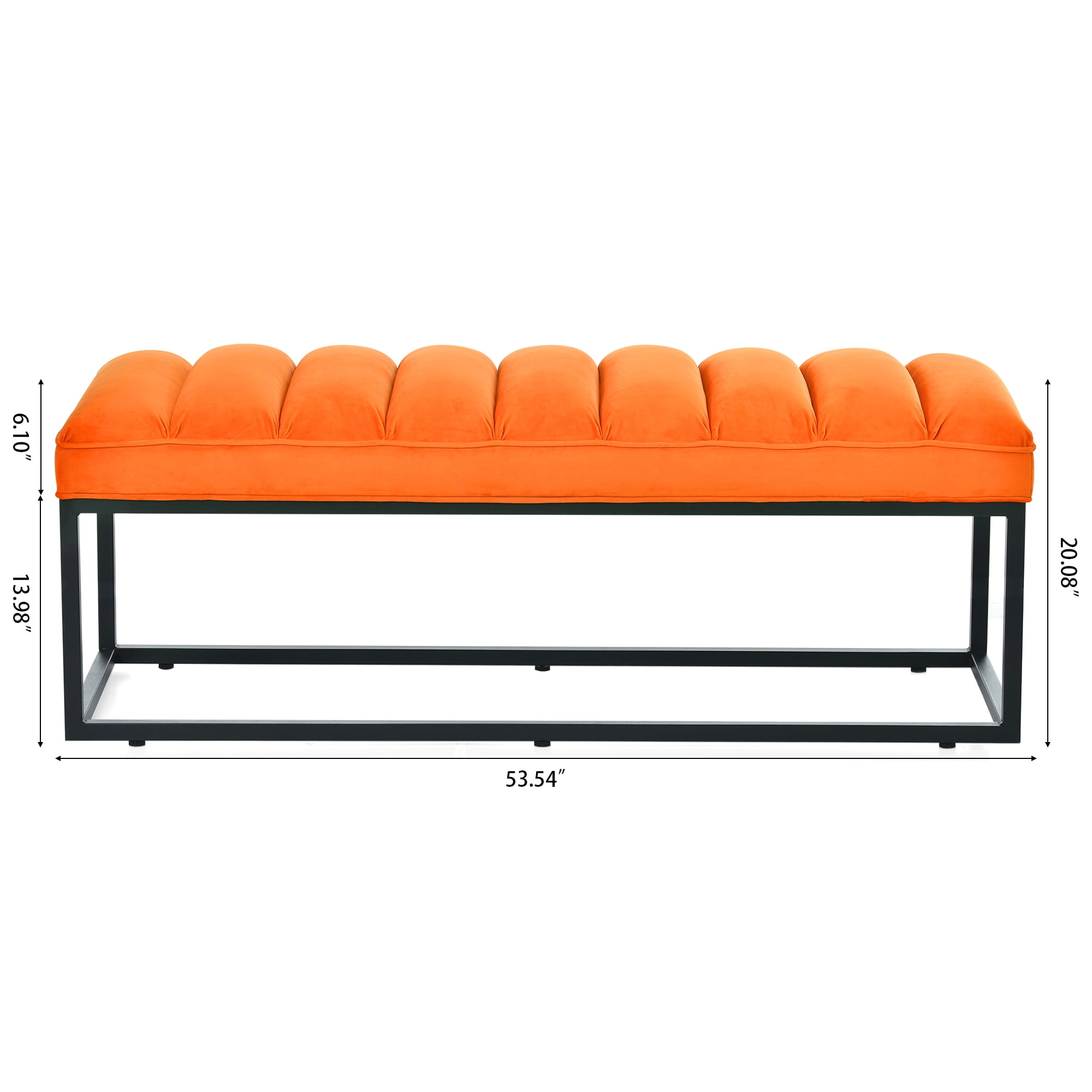Kadyn Metal Base Upholstered Bench, PU Ottoman Bench for Entryway, Modern PU Bench for Bedroom, Orange