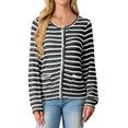 thumbnail image 4 of JWD Women's cardigan long sleeved button knit stripe with pocket Black Stripe XL, 4 of 5