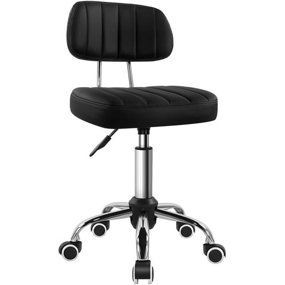Black Square Minimalist Swivel Stool with Wheel for Work SPA Shop Massage Height-Adjustable and Cost-Effective Rolling Stool Chair with Back