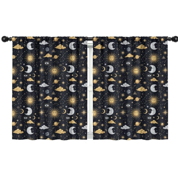 Blackout Kids Curtains,Dark Blue Celestial Pattern Childrens Insulated Curtains Set Of 2,Bedroom Essentials,Toddler Room Decor 42"x54"