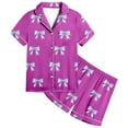 thumbnail image 4 of Weebloom Little Girl Pajamas Cute Bow Set Soft Printed Pajamas Short Sleeve Button Down Tops And Shorts Kids Toddler Sleepwear Nightwear Pjs Loungewear Purple 6-7 Years, 4 of 4
