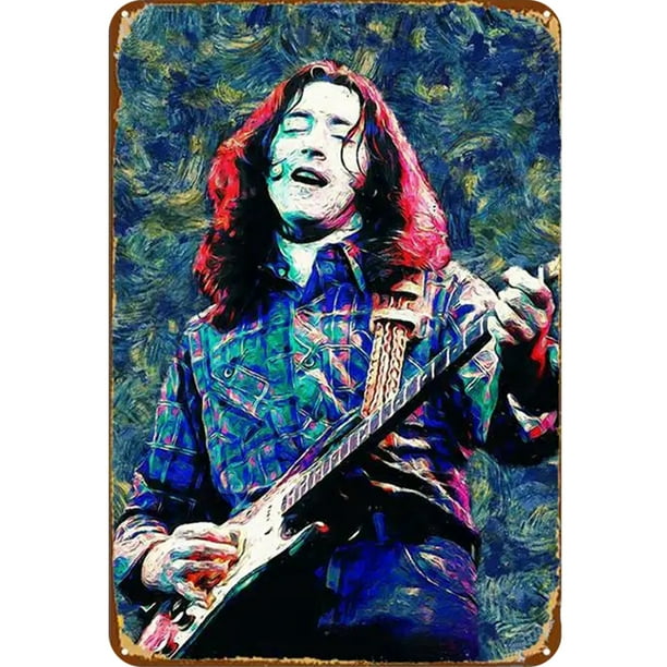 Placa Metal Vintage Pintura Hierro Rectangular Cantante Rory Gallagher 20x30cm