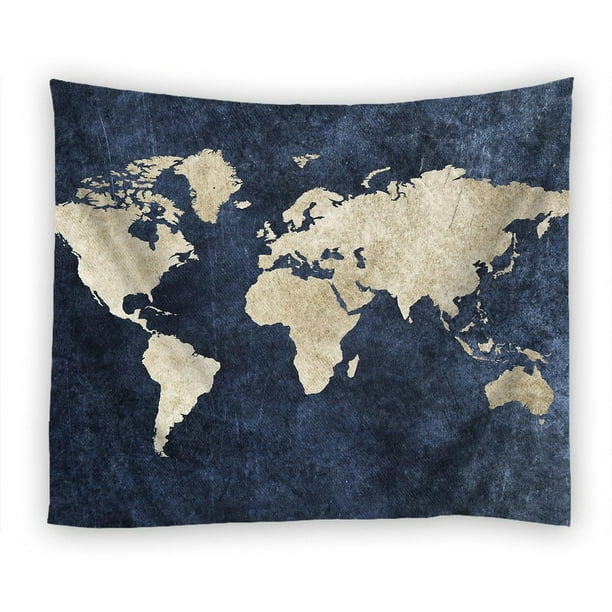 POPCreation Map World Map Tapestry Polyester Fabric Tapestries Wall Art Hanging 60x90 Inches