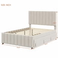 thumbnail image 6 of Full Size Upholstered Platform Bed with Twin Trundle and 3 Drawers, Linen Fabric with Stripe Headboard, Storage Bed for Guest Room, Beige, 6 of 6