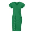 thumbnail image 4 of Bigersell Cute Spring Dresses Women Solid V-Neck Ruffle Short Sleeve Cocktail Party Ruched Dresses Evening Dresses Women Boho Dresses, Style 32973, Green M, 4 of 8