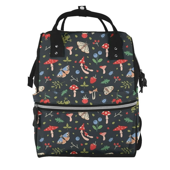 Fotbe Forest Flora and Insects Mochila Maternidad - Lona de Sarga Impermeable, Mochila de Pañales de Gran Capacidad con Múltiples Bolsillos y Correas Ajustables