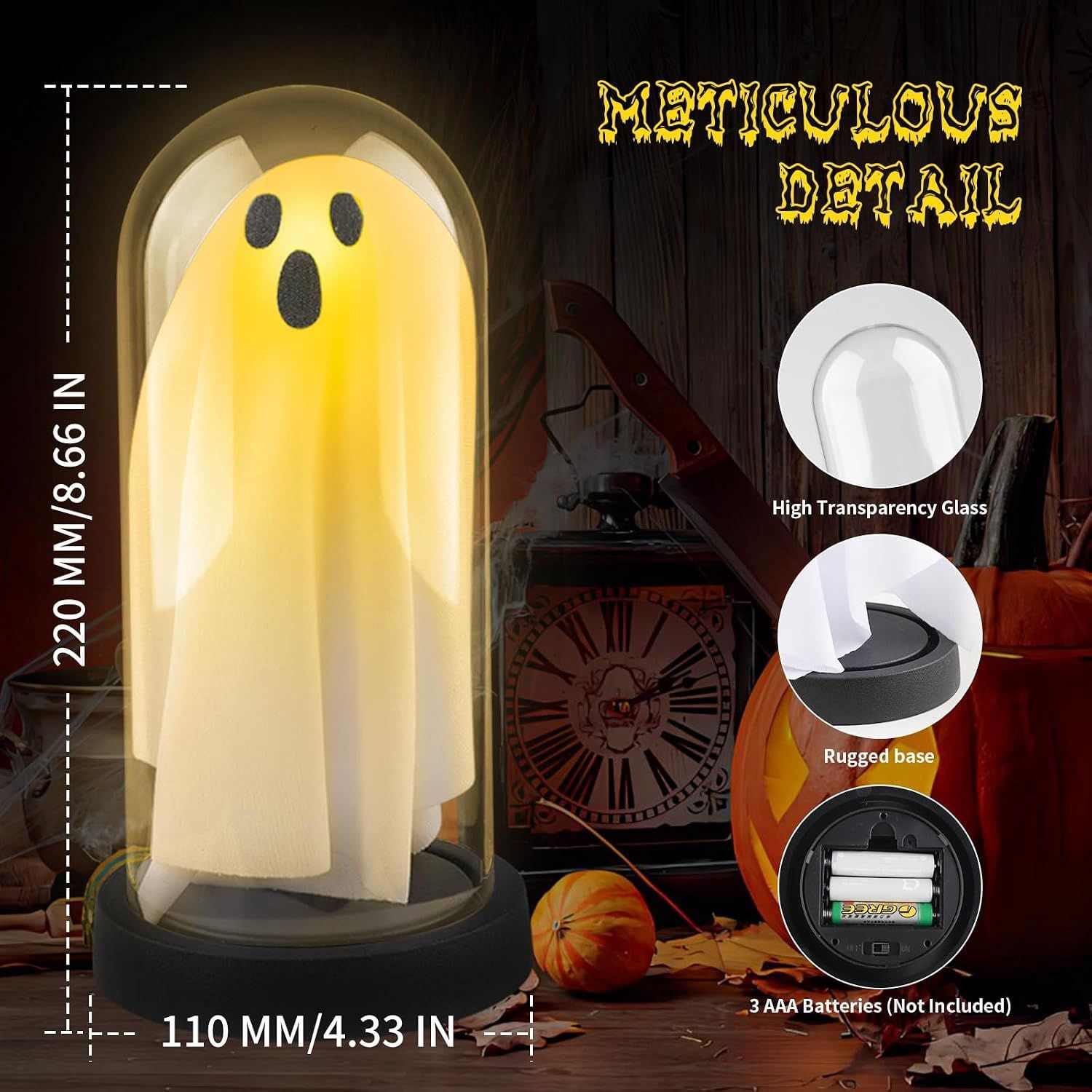 Battery Operated Light Up Ghost Statue for Halloween Tabletop and Shelf Decor