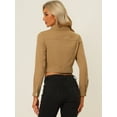 thumbnail image 4 of DARING DIVA Women's Button Down Long Sleeve Cropped Denim Jacket XS Khaki, 4 of 6
