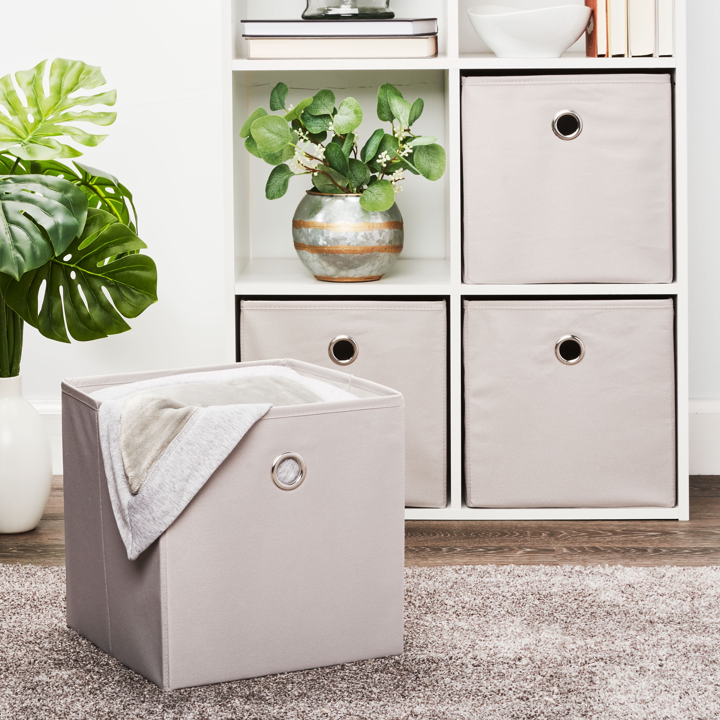 Mainstays Collapsible Fabric Cube Storage Bins (10.5" x 10.5"), Grey Pumice, 4 Pack