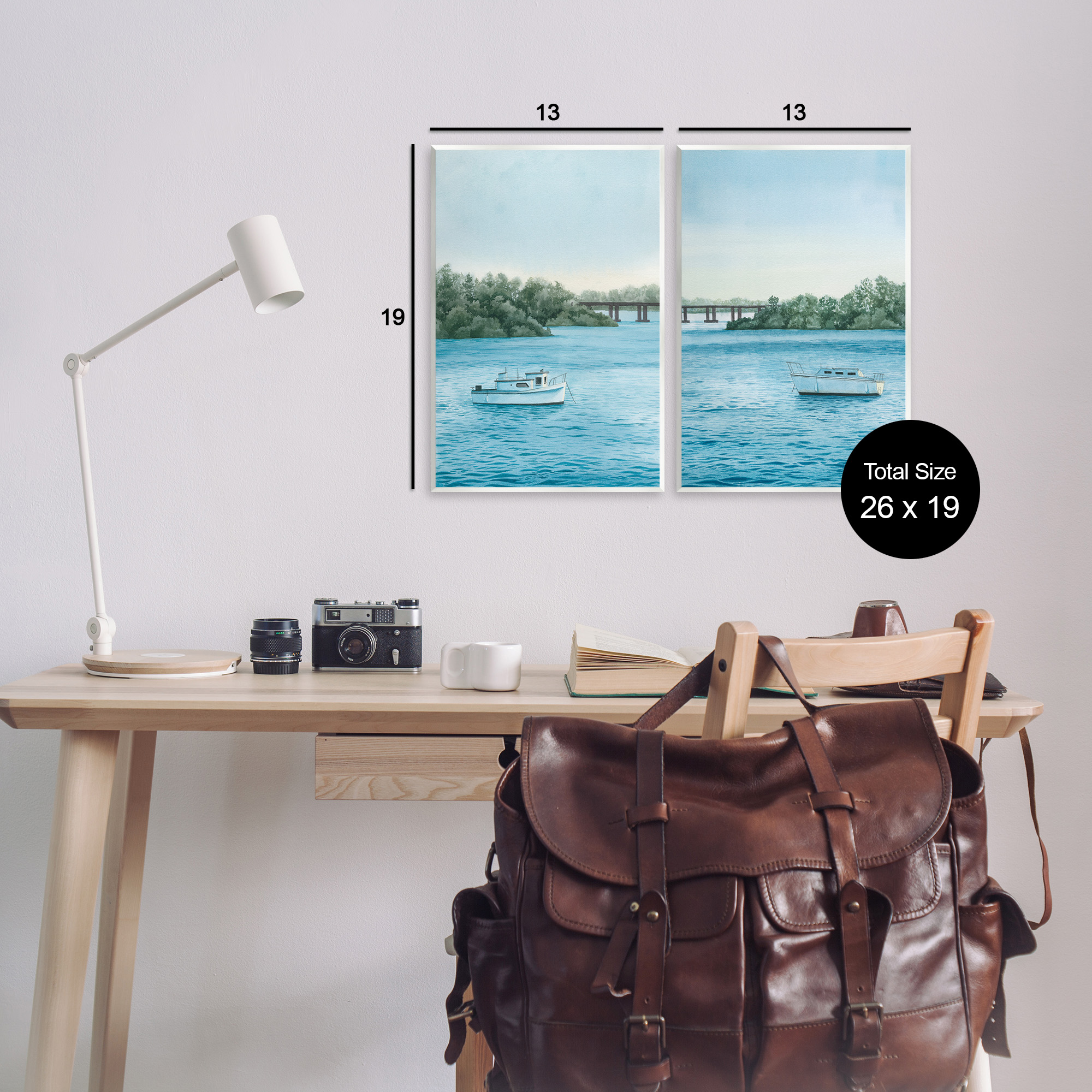Stupell Industries Serene Summer Boats Landscape Painting Unframed Art Print Wall Art, 13 x 19, Set of 2
