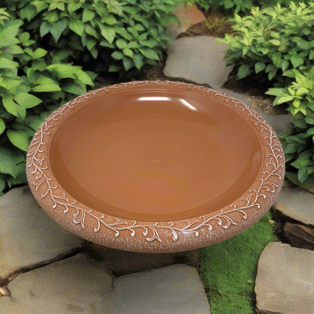 Bird and Beyond Antique Brown Fiber Birdbath Bowl, Garden