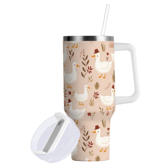 Yayeee 40oz Stainless Steel Tumbler with Straw and Handle Double-Wall Insulated Travel Water Bottle, Cartoon Goose Pattern