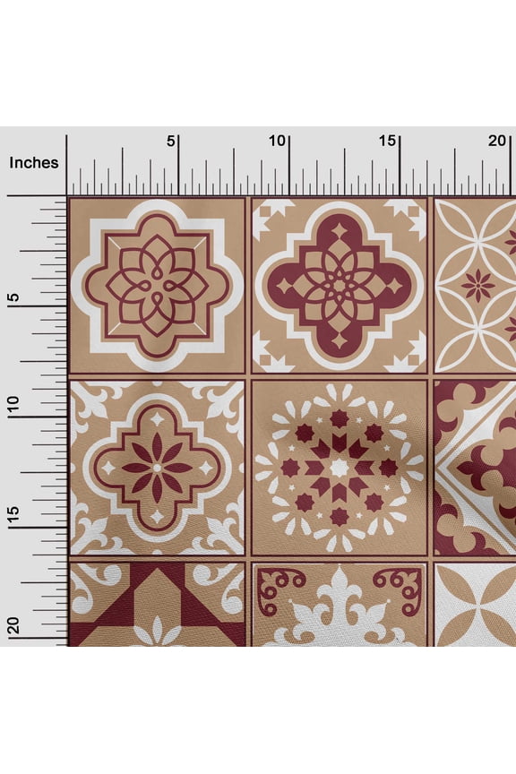Cotton Jersey Light Brown Fabric Floral & Tiles Moroccan Fabric For Sewing Printed Craft Fabric By The Yard 58 Inch Wide