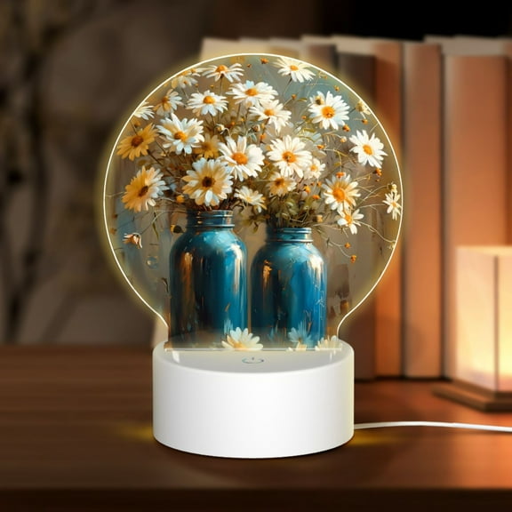 Balery Rustic Daisy Mason Jars Pattern Acrylic Night Light Gift with 3 Color ModesTouch-Sensitive LED Lamp Perfect Gift for Mother's Day, Birthday, or Christmas