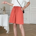 thumbnail image 6 of Summer Cotton Linen Loose Women's Shorts Casual Straight Short Pants Harajuku Elastic Waist Wide Leg Knee Length Shorts Women, 6 of 6