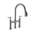 thumbnail image 5 of Izzovium 3 Hole Brushed Nickel Bridge Kitchen Faucet with Pull Down Sprayer, 2 Handle Faucet for Kitchen Sinks, Pull Out Sprayer, Stainless Steel Sink Faucet, 5 of 11