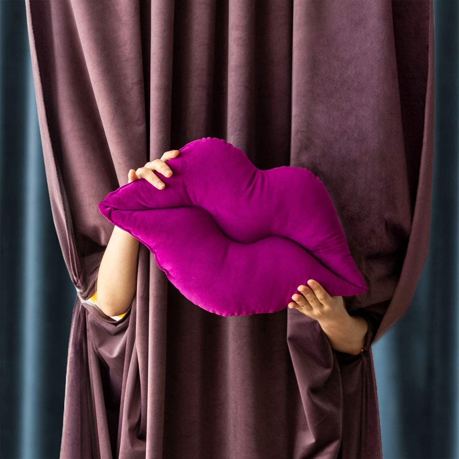 3D Lips Soft Velvet Cushion Throw Pillows for Couch Bed Living Room, Insert Included, Purple, 24 X 12.5 inches