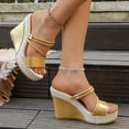 thumbnail image 5 of Rokment 2-Ways Convertible Slingback Slides Platform Wedge Sandals with Back Straps Fashion Casual Espadrilles Chunky ultra High Heels Dress Slip on Summer Shoes Gold Size 7.5, 5 of 8