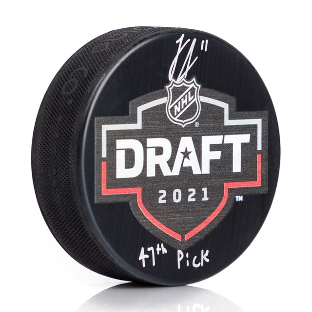 Logan Stankoven Signed 2021 Entry Draft Puck with 47th pick Note
