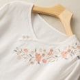 thumbnail image 5 of Women's Short Sleeve T-shirt 3/4 Sleeve Linen Shirts For Women 2025 Cotton Summer Retro Embroidered Boho Tops Casual Trendy Vacation Blouse,White Women's Short sleeve T-shirt XXL, 5 of 6