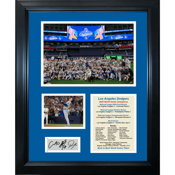 Framed Los Angeles Dodgers 2025 Back to Back World Series Champions Shohei Ohtani Roki Sasaki Yoshinobu Yamamoto MVP Facsimile Laser Engraved Signature Auto 11"x14" Baseball Photo Sig Collage