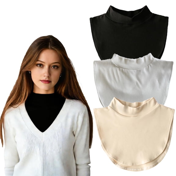 3PCS Detachable Dickey Collar Blouse for Women Fake Half Shirts Faux False Collars Set Half Mock Turtleneck collars