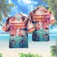 thumbnail image 3 of Camisa hawaiana con estampado 3D de flamencos, camisas hawaianas con flores y animales, ropa para hombre, blusa con solapa para vacaciones, camisetas con pájaros para hombre, 3 of 5