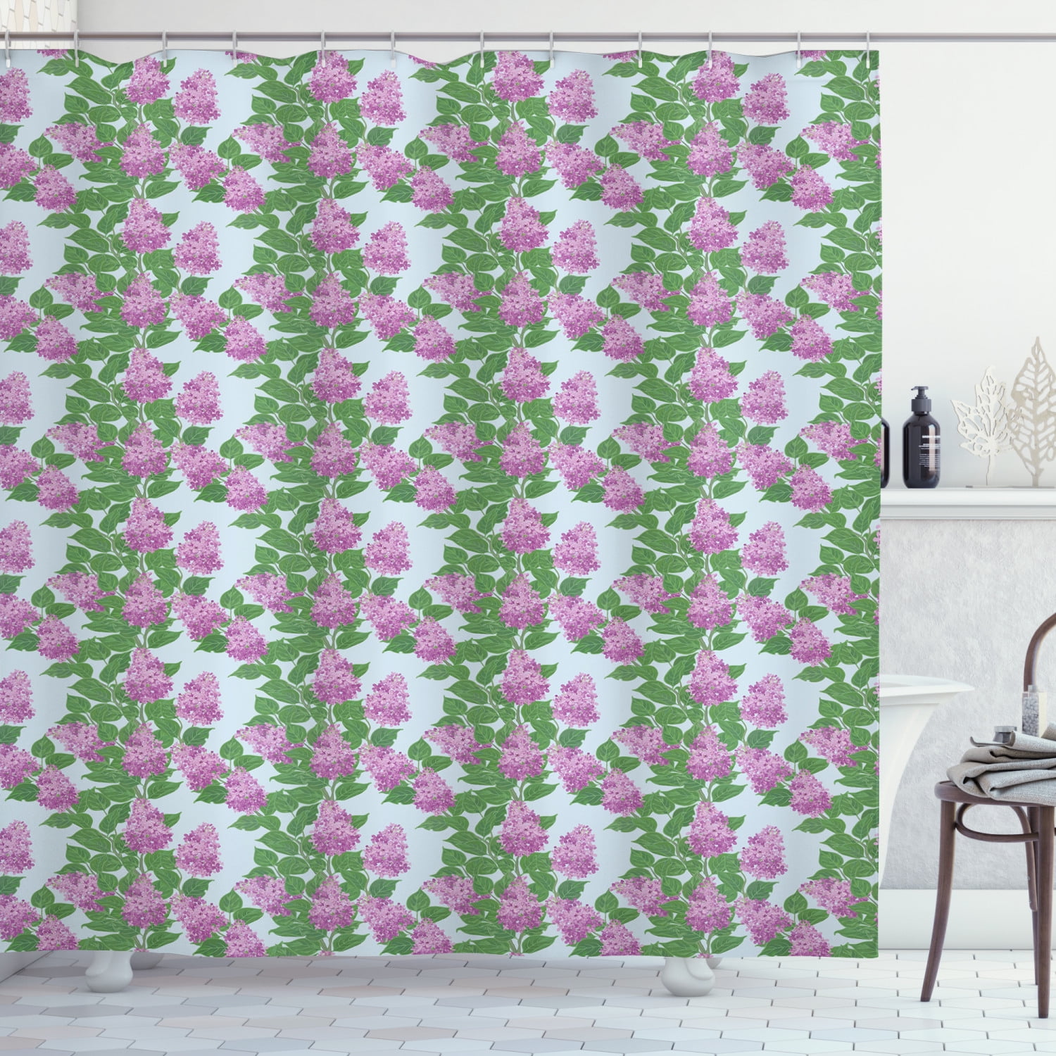 Lilac Shower Curtain, Bouquets of Flowering Twigs Summer Foliage