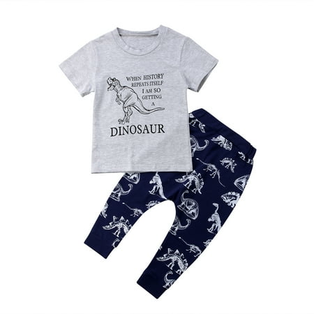 

Toddler Kids Baby Boy Clothes Set Short Sleeve Dinosaur T-Shirt Top Long Pants Cotton Summer Outfits