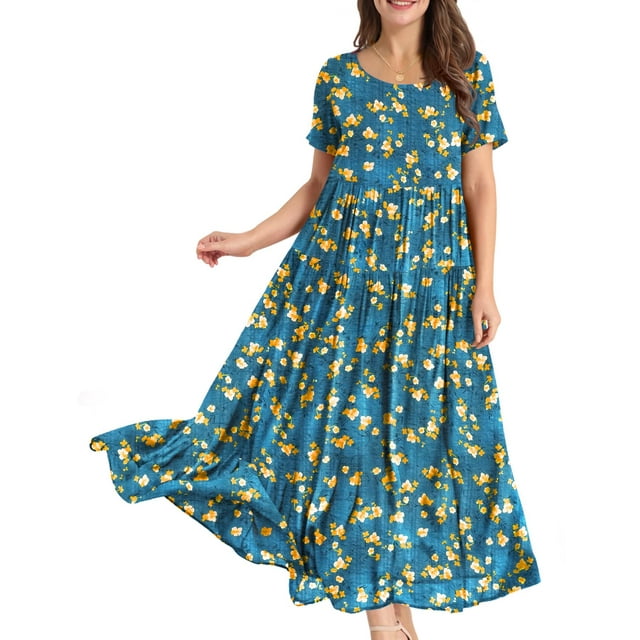Vestido YESNO, casual, holgado, bohemio, floral, largo con bolsillos