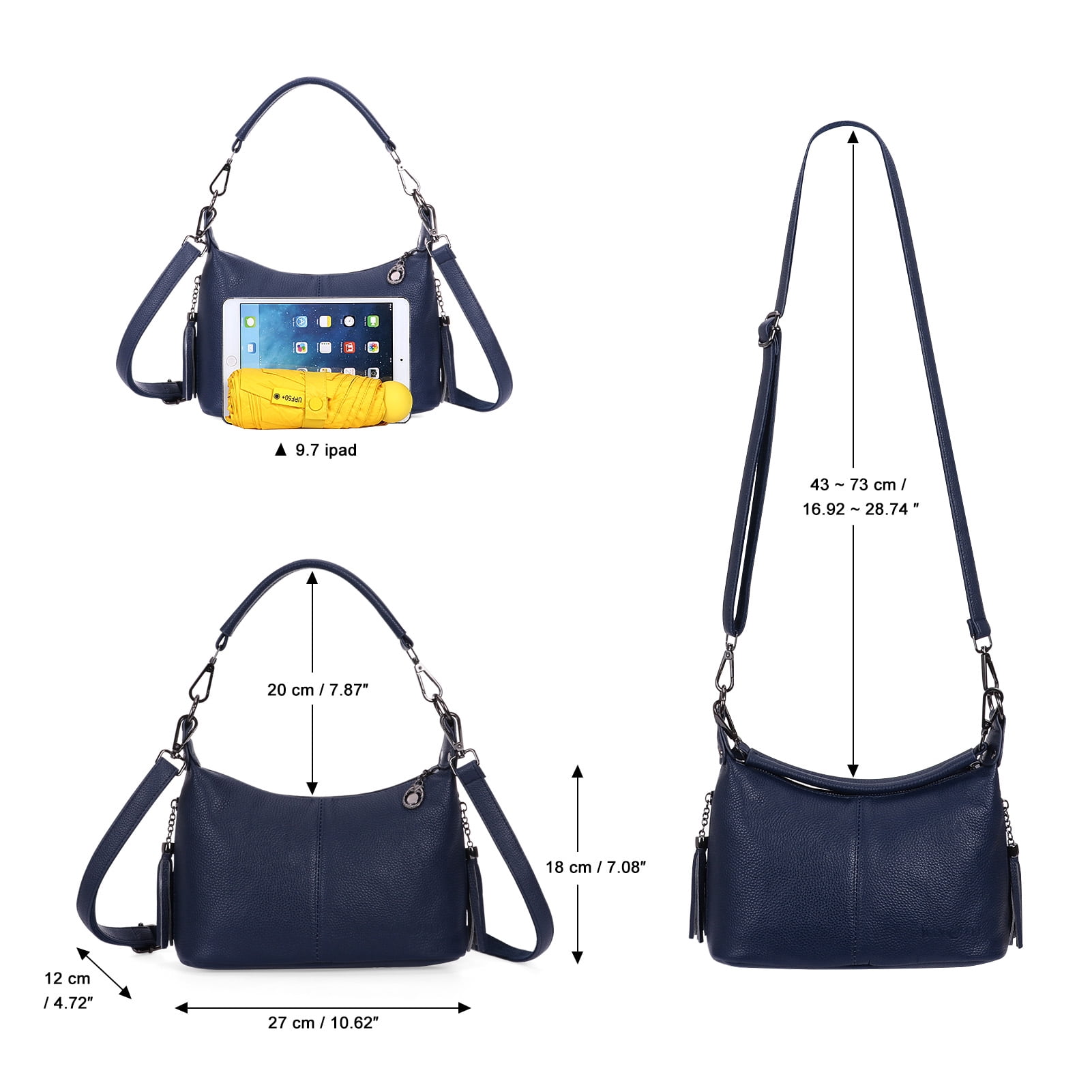 HuaAngel Women's Handbags Soft Genuine Leather Tassel Shoulder Bag Vintage Travel Satchel Purses with 2 Removable Straps