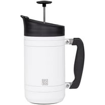 Basecamp Coffee Press - Double Wall Vacuum Insulated Stainless Steel - Bru-Stop Technology, No Grounds in Coffee, No Spill Lid (Snowflake White, 32 fl.oz)