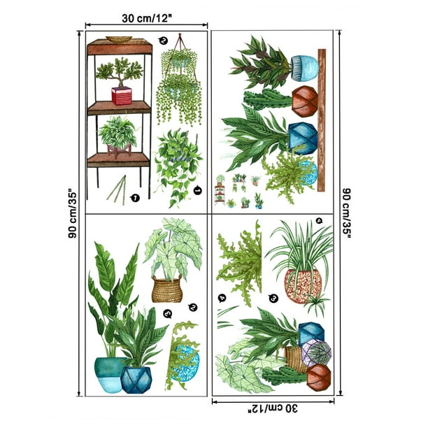 Vert Pot Plantes Stickers Muraux Fenêtre Plantes En Pot Art Mural Sticker  Mural Plantes Tropicales Vinyle Decal Pour Salon Chambre
