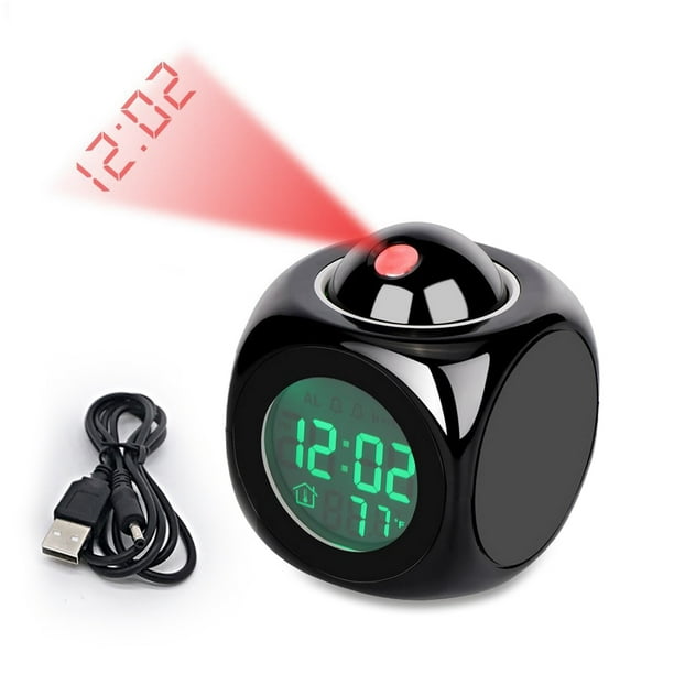 Reloj Despertador Digital Proyector Inteprter con Termómetro Color Negro