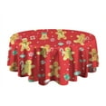 thumbnail image 5 of Red Christmas Gingerbread Man Pattern Round Tablecloth 60"x60",Wrinkle Wipeable Table Cloth for Kitchen Dining Room Picnic Patio Party, 5 of 6