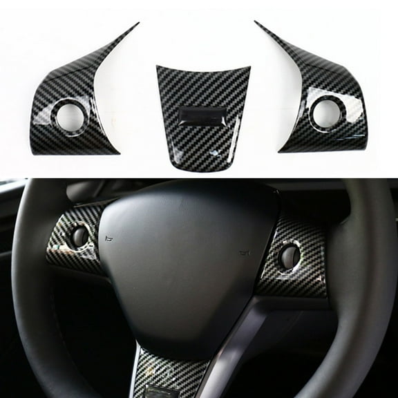 Steering Wheel Cover For Tesla Model 3 Y Carbon Fiber Interior Trim Accessories Car Interior Upgrade Carbon Grain
