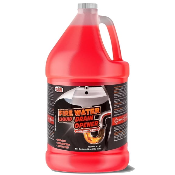 Boyer Firewater Liquid Lye Drain Cleaner, Potassium Hydroxide KOH, Non-Acidic Clog Remover for Sinks Showers Tubs, 1 Gallon