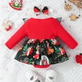 thumbnail image 4 of Generic Baby Girls Cute Print Patchwork Long Sleeve Ribbed Romper Tops Dress with Headbands Christmas Outfits Set Fall Winter Clothes for Holiday Party Christmas（6-9 Months Red）, 4 of 7
