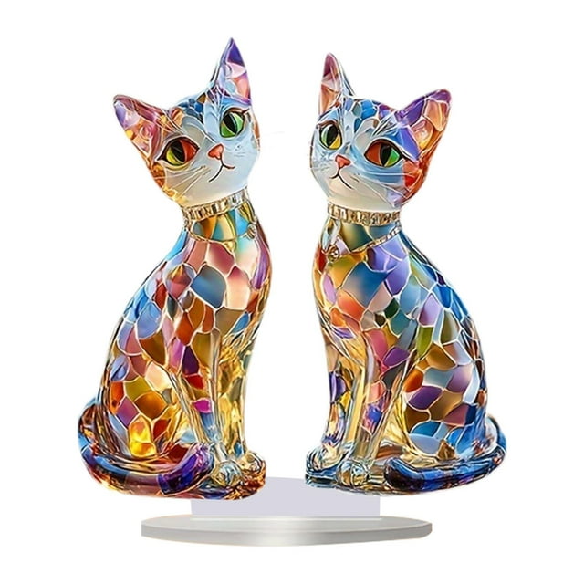 Letrero acrílico de gato 2D con base, placa decorativa creativa, adorno artesanal de gatito para dormitorio, estante, porche, chimenea, decoración