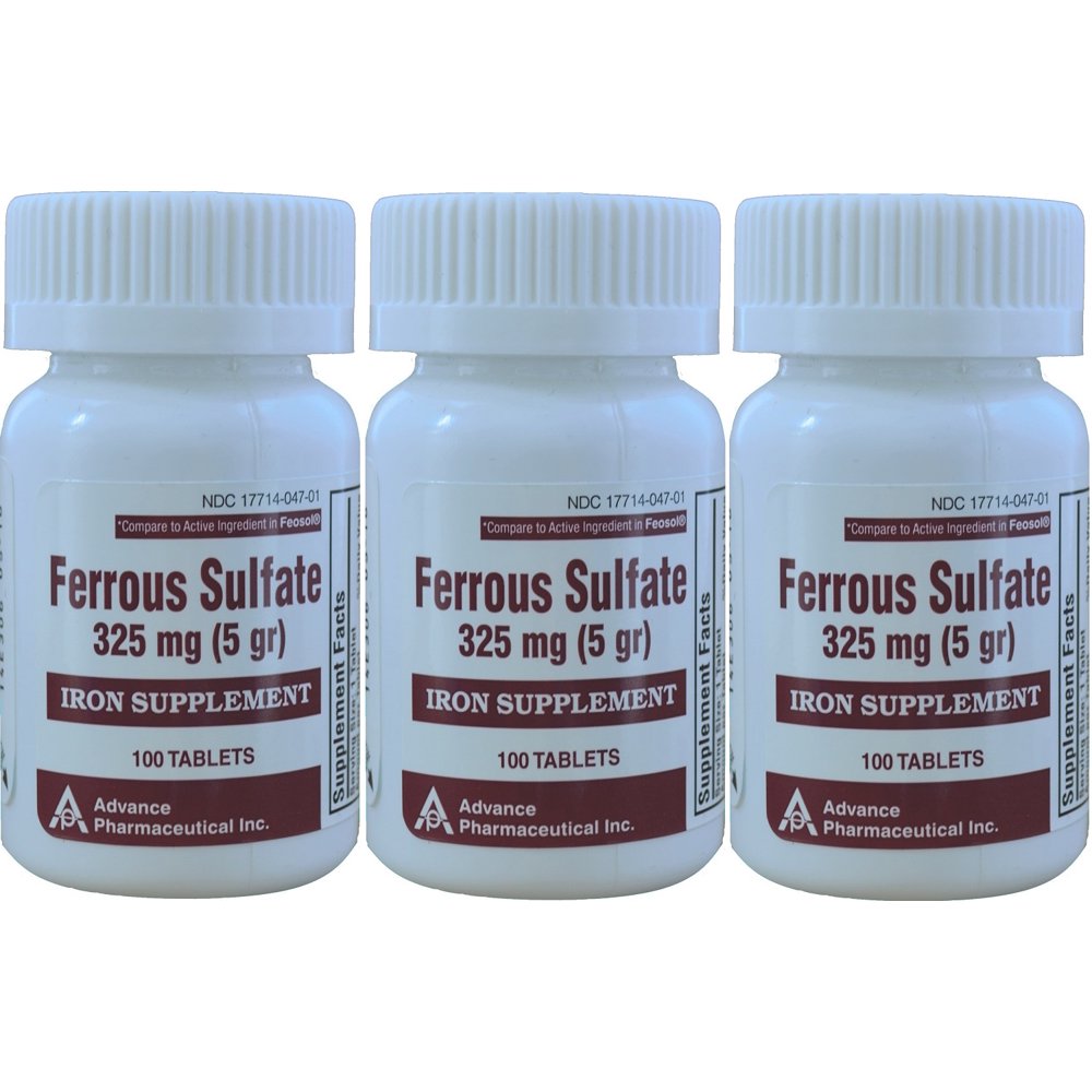 Ferrous Sulfate Iron 325 mg Generic for Feosol 100 Tablets PACK of 3
