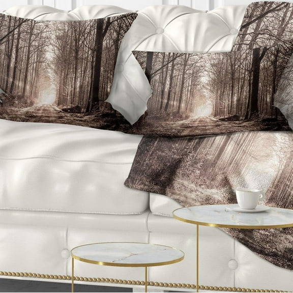 Designart Forest Trail in Sepia - Landscape Photography Throw Pillow - 12x20