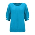 thumbnail image 4 of Baqcunre Plus Size Tops For Women Women'S Spring Solid Round Neck Knitted Elegant 3/4 Sleeve Top Womens Fall Fashion 2023 Shirts For Women Sky Blue 5XL, 4 of 5