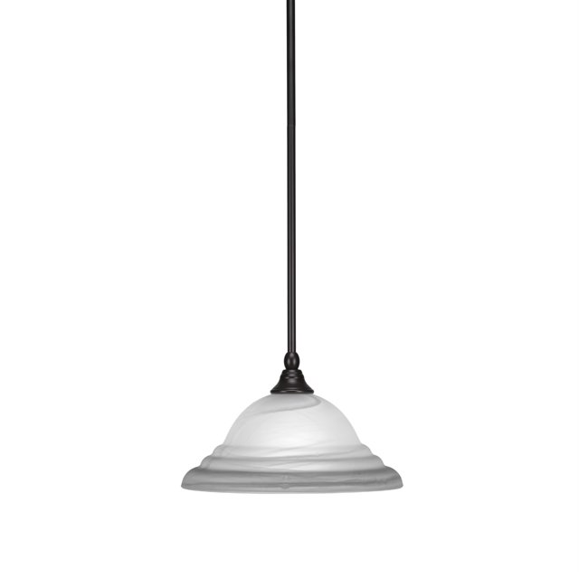 Mini colgante de tallo con eslabón giratorio recto colgante mostrado en acabado Espresso con vidrio en espiral de alabastro blanco de 12 "