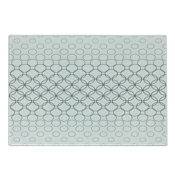 Geometric Circle Cutting Board, Various Overlapping Inner Oval Motifs Retro Style Print, Decorative Tempered Glass Cutting and Serving Board, Small Size, Black White, by Ambesonne