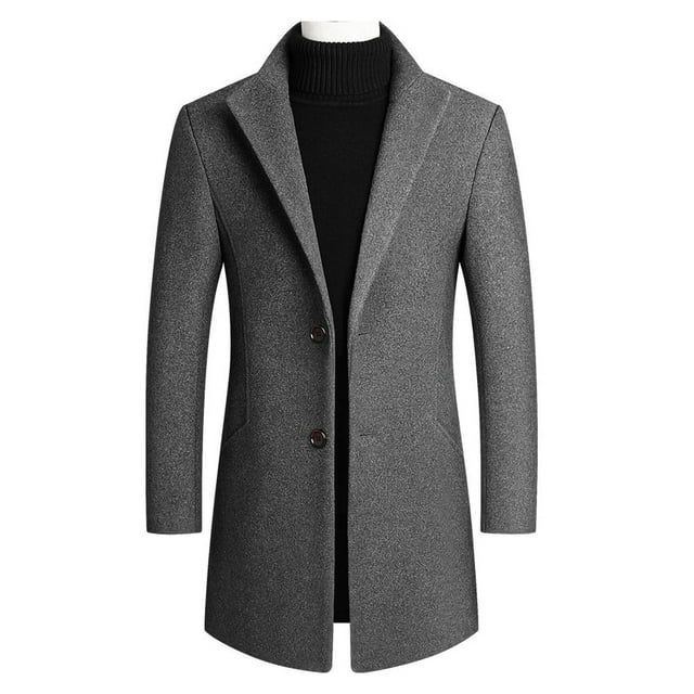 Innerwin Trench Coats Lapel Mens Jacket Work Long Sleeve Business Pea Coat Gray 2XL