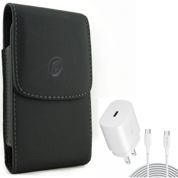 25W Fast Home Charger w Case Belt Clip for Samsung Galaxy S22 Ultra,S22 S21 Ultra,S21 S20 Ultra,S20 Plus,Ultra Fan Edition - PD Type-C 10ft USB-C Cable , Leather Holster Cover