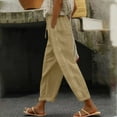 thumbnail image 2 of Lovskoo Capri Pants for Women Cotton and Linen Summer Pants Casual Solid Color Elastic Waist Linen Pockets Lounge Pants Khaki, 2 of 6